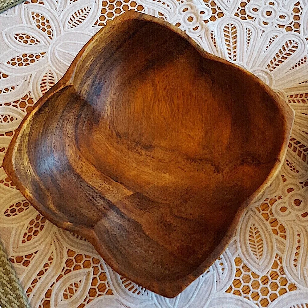 Vintage Set of 5 Monkey Pod Wood Salad Bowls